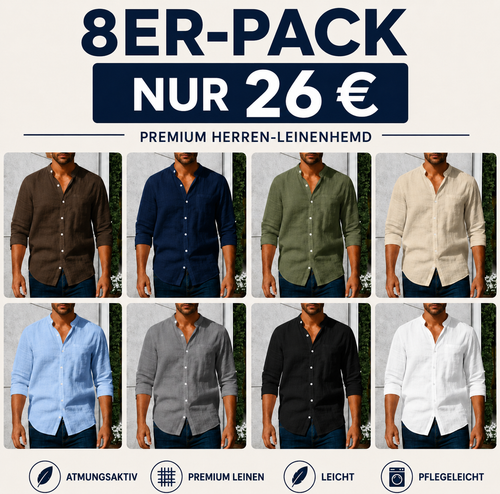 Herren‑Leinen‑Langarm‑Stehkragenhemd