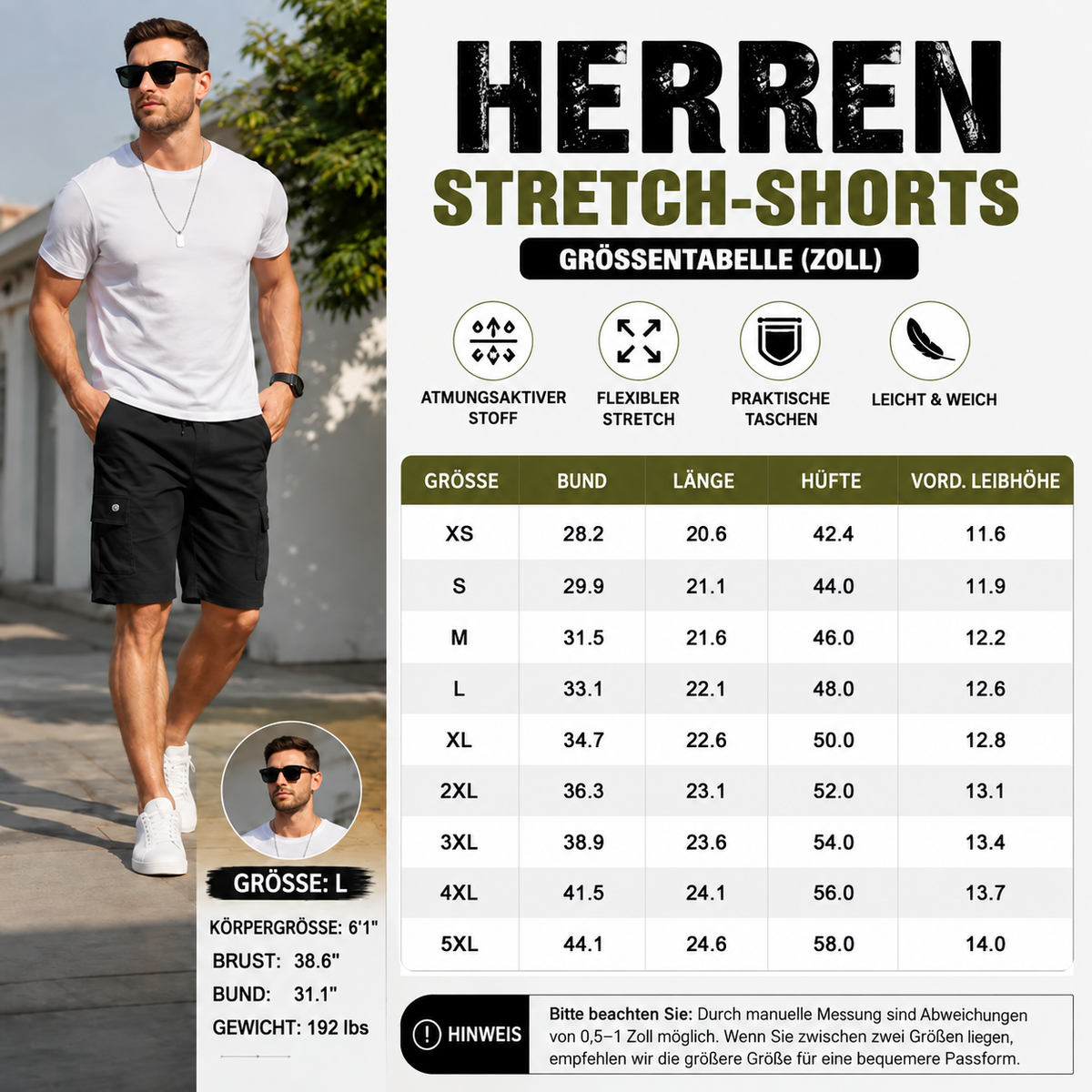 Herren‑Cargoshorts mit Taschen und Kordelzug