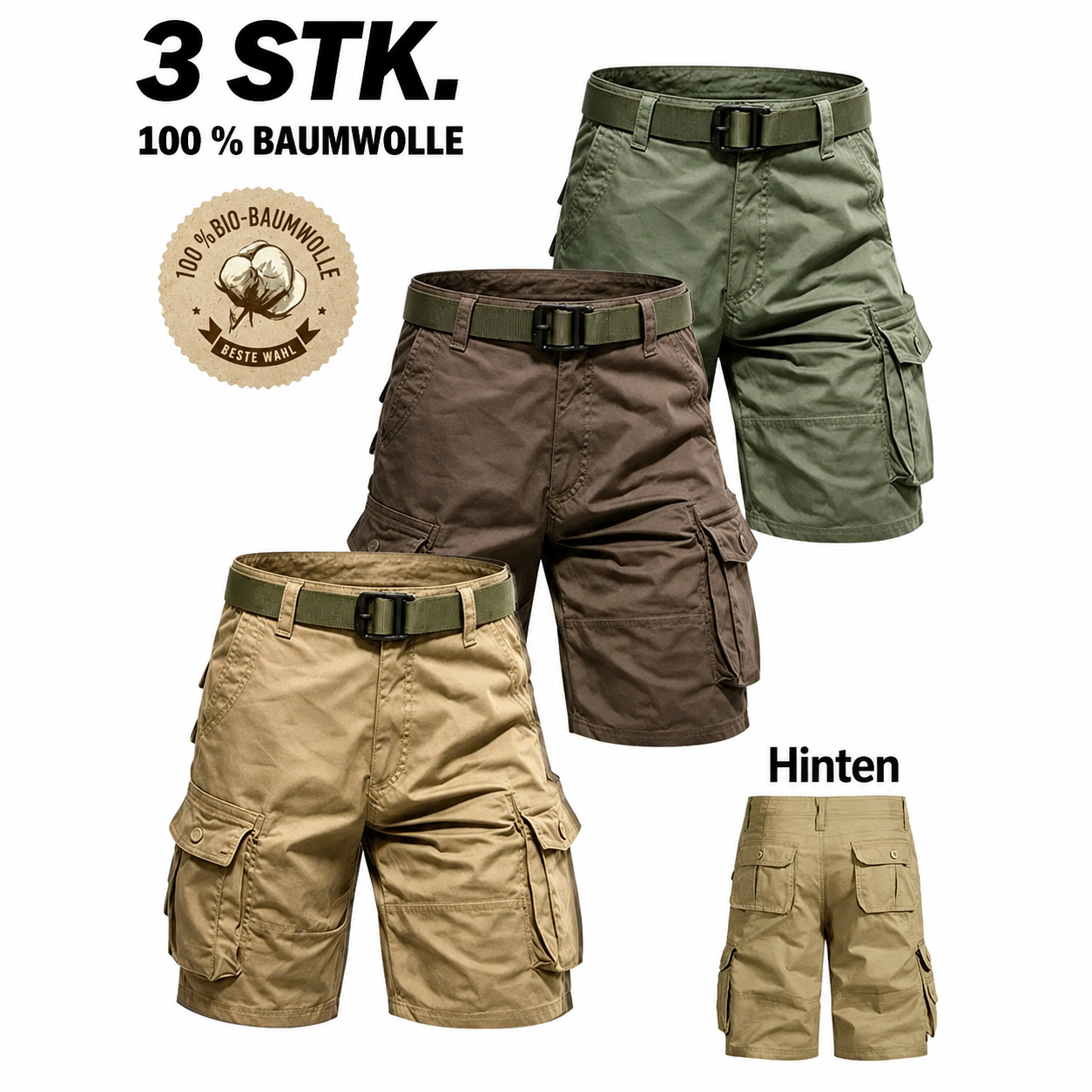 Leichte‑Cargo‑Shorts für Männer mit Gürtel und praktischen Taschen