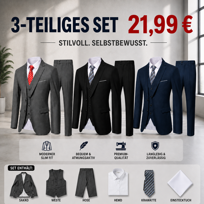 🔥Ausverkauf, begrenzter Lagerbestand 🔥 Herren‑Anzug mit Weste und Krawatte